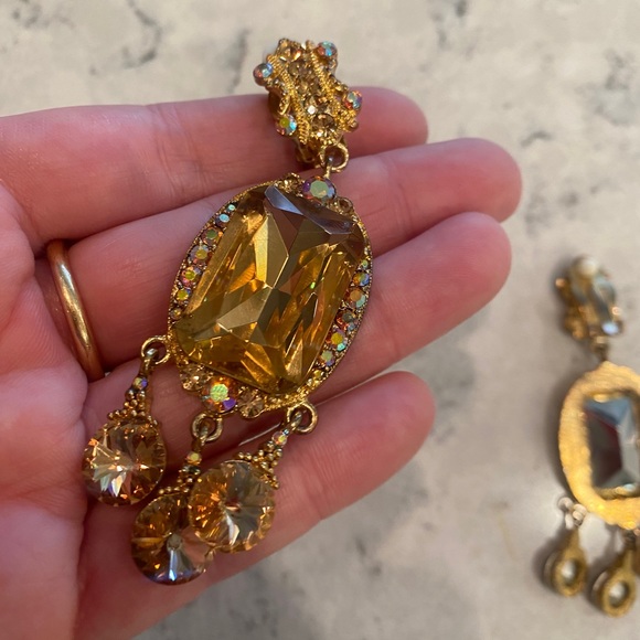 Gold Metallic Chandelier Clip On Earrings - Picture 8 of 11